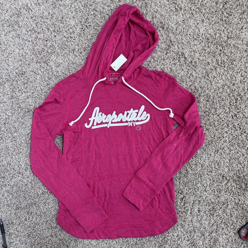 NWT aeropostale women size medium hooded t-shirt lightweight hoodie shirt berry